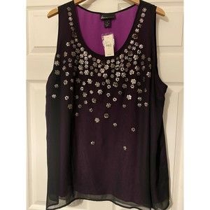 Lane Bryant NWT sleeveless shirt women's size 28 black sheer with purple liner